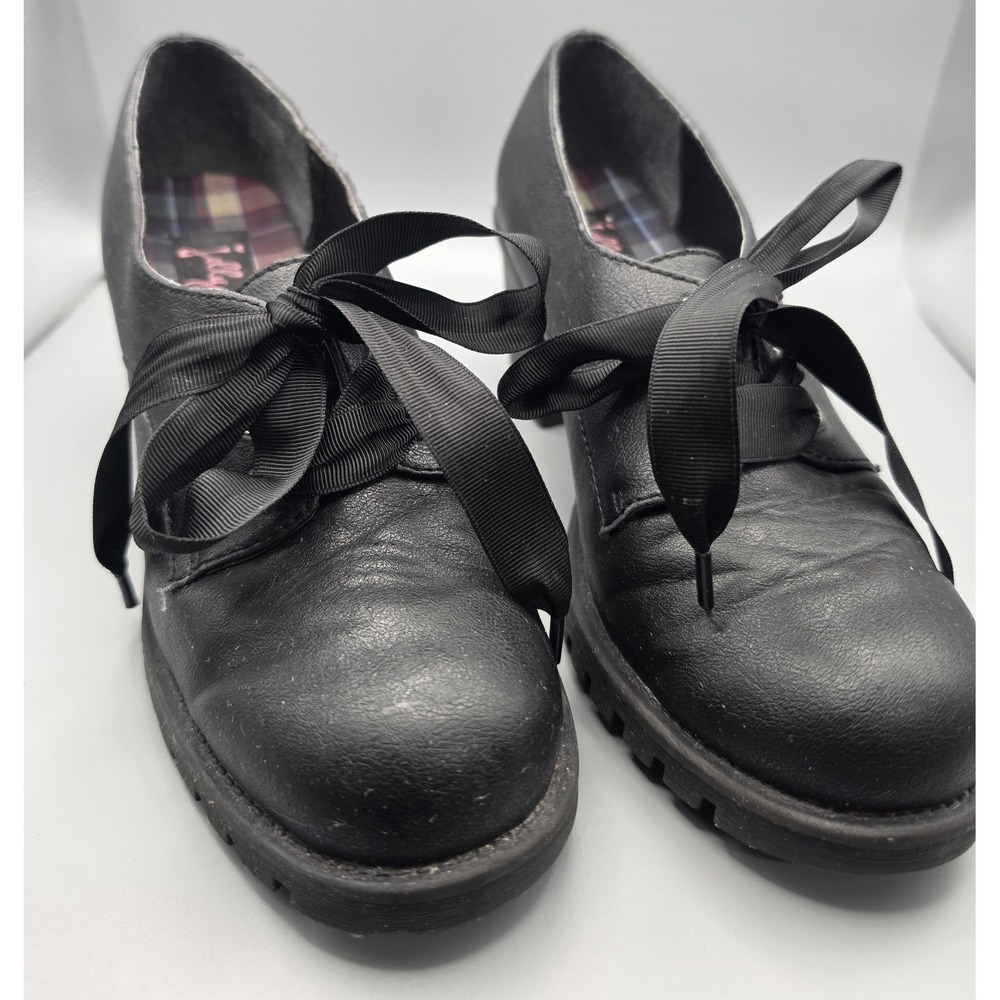 Jellypop Artemus Women's 8.5M Black Oxford Heels Ribbon Lace Chunky Lug Sole